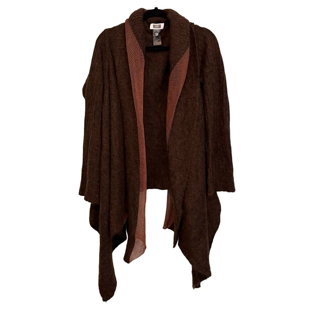 Crea Concept Cardigan Womens L Brown Mohair Wool Blend Open Front Shawl Collar